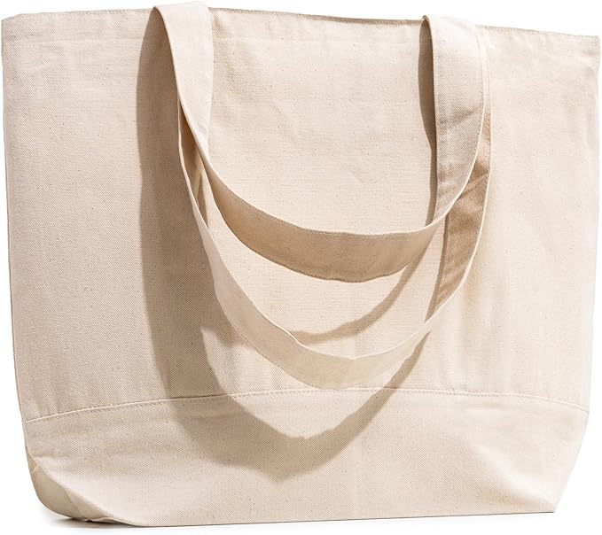 Carrywell |Not Made in China| 6 Pack Cotton Tote Bags, Reusable Grocery Shopping Bag, Durable 13oz Organic Cloth w/Handles