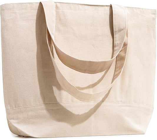 Carrywell |Not Made in China| 6 Pack Cotton Tote Bags, Reusable Grocery Shopping Bag, Durable 13oz Organic Cloth w/Handles