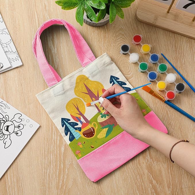 Amylove 24 Pcs Mini Tote Bag Sublimation Blank Canvas Tote Bags Reusable Grocery Luggage DIY Sack Goody for Party Even (8.5 x 8 Inch,White with Pink Handle)