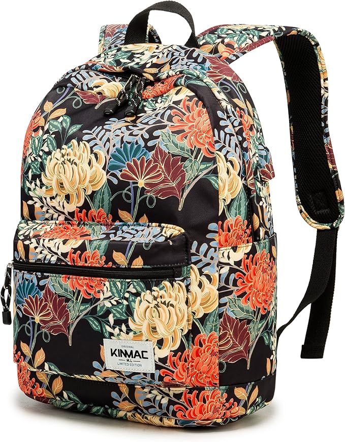 Kinmac Laptop Backpack with USB Charging Port for Laptop Up to 15.6 Inch Men Women Travel Outdoor Backpack (Golden Chrysanthemum)
