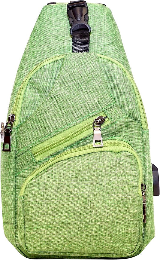 Anti-Theft Daypack Crossbody Sling Backpack, USB Charging Connector Port, Lightweight Day Pack for Travel, Hiking, Everyday, Regular, Apple Green
