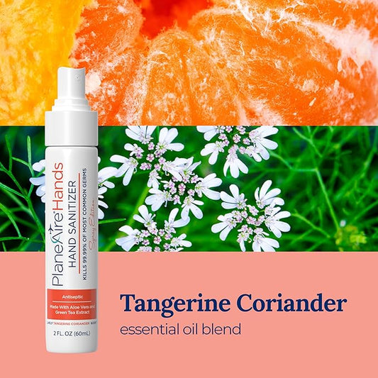 Tangerine Coriander Spray Hand Sanitizer | Travel Size | Hydrate & Cleanse | Made with Aloe Vera & Essential Oils | Green Tea Extract | Scented Travel Hand Sanitizer | Hand Sanitizer Spray | 6-Pack