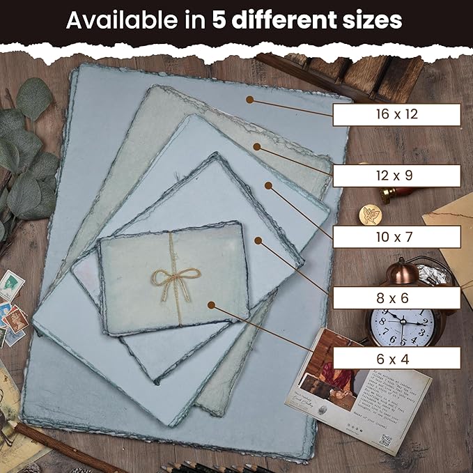 LEATHER VILLAGE Watercolor Paper - 12 X 16 inches, 50 Sheets - Mixed Media Watercolor Paper - 150 GSM Thick Deckle Edge Virgin Cotton Handmade Paper - Grey Toned