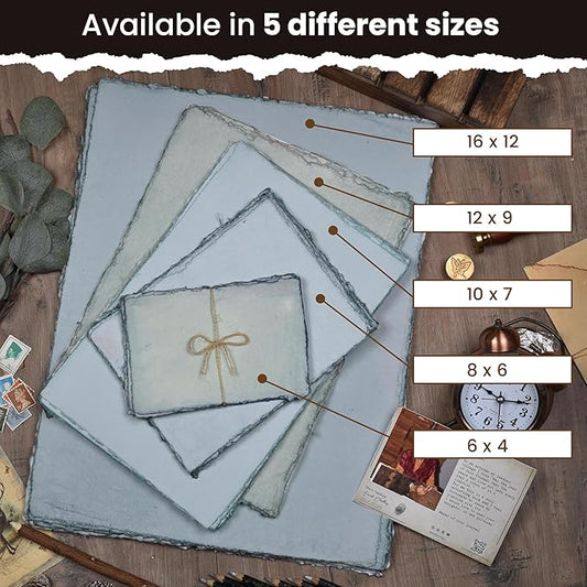 LEATHER VILLAGE Watercolor Paper - 12 X 16 inches, 50 Sheets - Mixed Media Watercolor Paper - 150 GSM Thick Deckle Edge Virgin Cotton Handmade Paper - Grey Toned