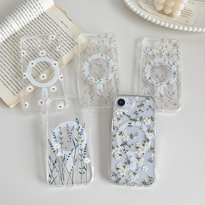 ZTOFERA for iPhone 16e Magnetic Case Compatible with Magsafe, Aesthetic Floral Pattern Design Cute for Girl Women,Anti-Drop Protective Hard Phone Cover for iPhone 16e-Lavender