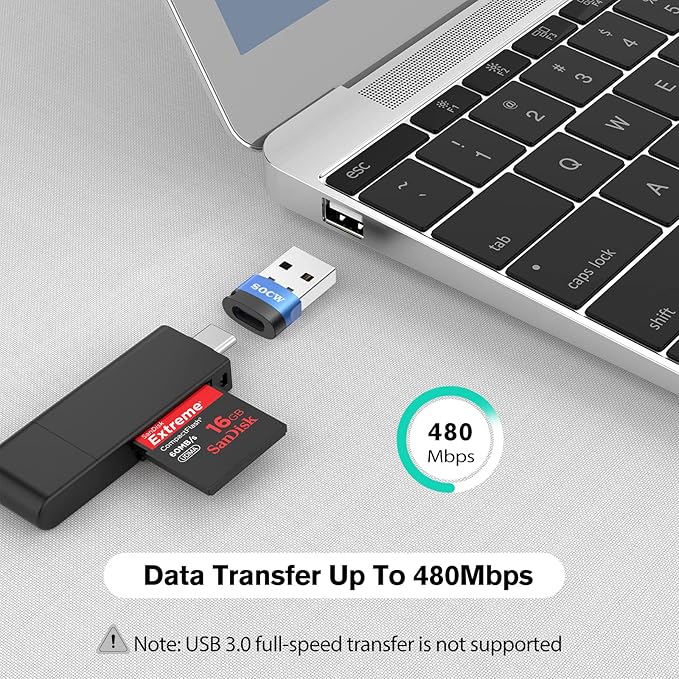 USB C Female to USB Male Adapter 2.0 (Blue, 4 Pack)