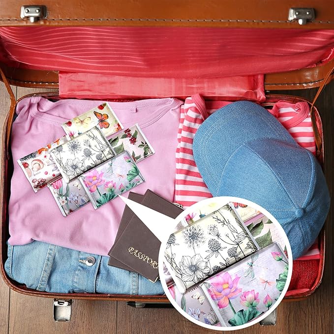 24 Packs Travel Size Tissue Pocket Slim Pack Facial 3 Ply Wallet Size Pocket Tissues for Travel Wedding Party Favors, 6 Styles(Vintage Floral)