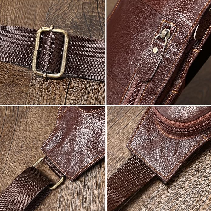 KPYWZER Vintage Leather Sling Bag Backpack for Men Crossbody Shoulder Chest DayPack Backpacks