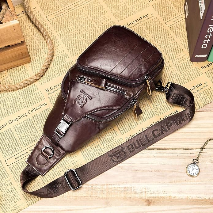 Cross body Bags for Men Leather Sling Bag Casual Daypacks Chest Bags Shoulder Bag Travel Hiking Backpacks