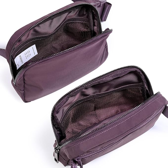 ODODOS Unisex Mini Belt Bag with Adjustable Strap Small Fanny Pack for Workout Running Traveling Hiking, Plum