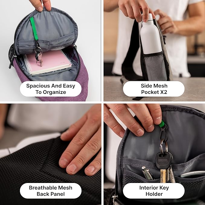 |Not Made In China| Crossbody Sling Backpack, Sling Bag For Travel and Hiking, Anti-Theft Chest Bag