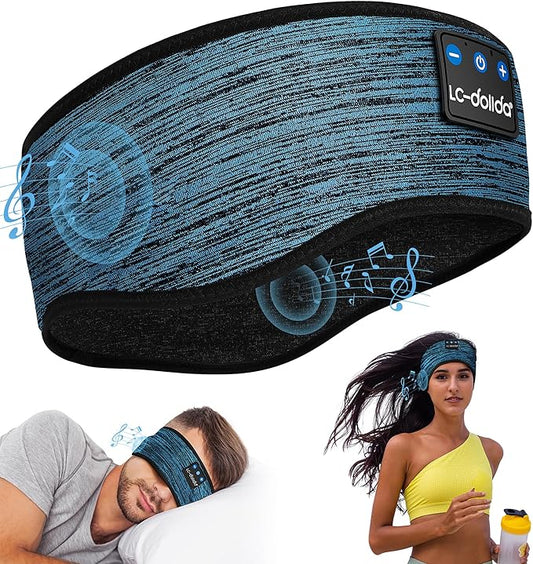 LC-dolida Boho Sleep Headphones Headband, Over Ear Bluetooth Headphones Wireless Womens Headbands, Wireless Earphones Sweat Resistant Band Music Sleeping Eye Mask Earbuds for Sports Unique Gifts