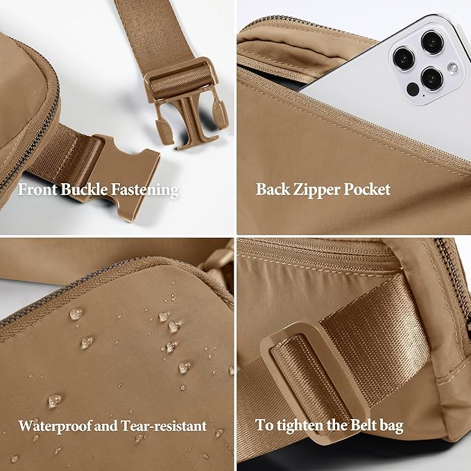 ODODOS Unisex Mini Belt Bag with Adjustable Strap Small Fanny Pack for Workout Running Traveling Hiking, Caramel