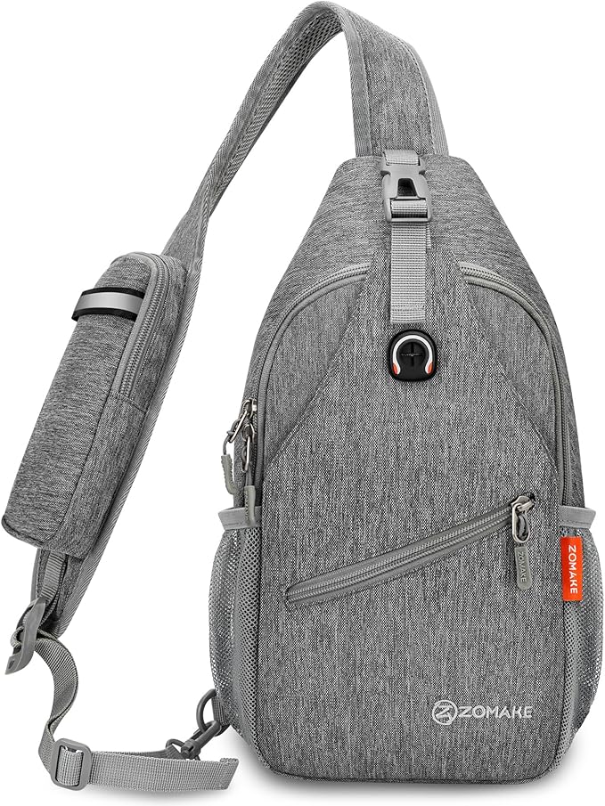 ZOMAKE Sling Bag,Small Crossbody Sling Backpack,Water Resistant Shoulder Daypack for Travel,Anti Thief Chest Bag for Hiking(Gray-Black)