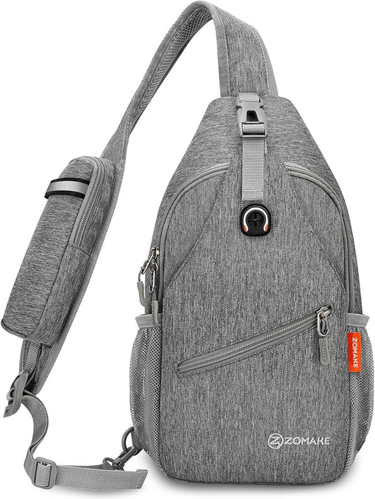 ZOMAKE Sling Bag,Small Crossbody Sling Backpack,Water Resistant Shoulder Daypack for Travel,Anti Thief Chest Bag for Hiking(Gray-Black)