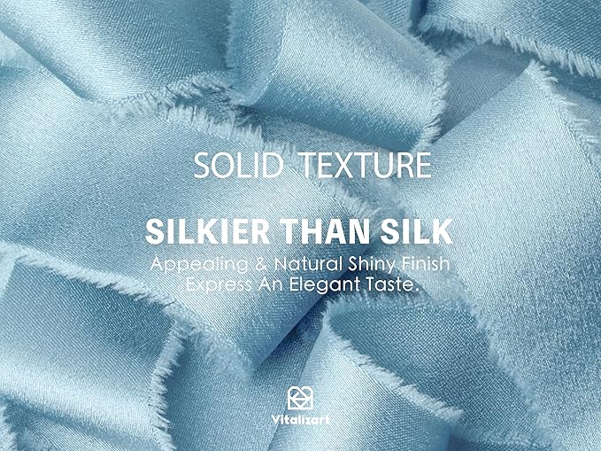 Vitalizart Blue Ribbon 1 inch Silk Satin Ribbon 15 Yard Dusty Blue Handmade Frayed Ribbons for Gift Wrapping Baby Shower Wedding Bridal Bouquets Holiday Decor