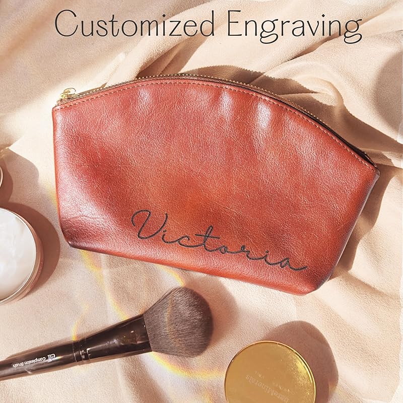 Custom Makeup Bag • 100% Genuine Leather Purses for Women • Cosmetic Bags for Women • Customized Makeup Bag with Name • Personalized Toiletry Bag • Gifts for Teenage Girls • Bridesmaid Proposal Gifts