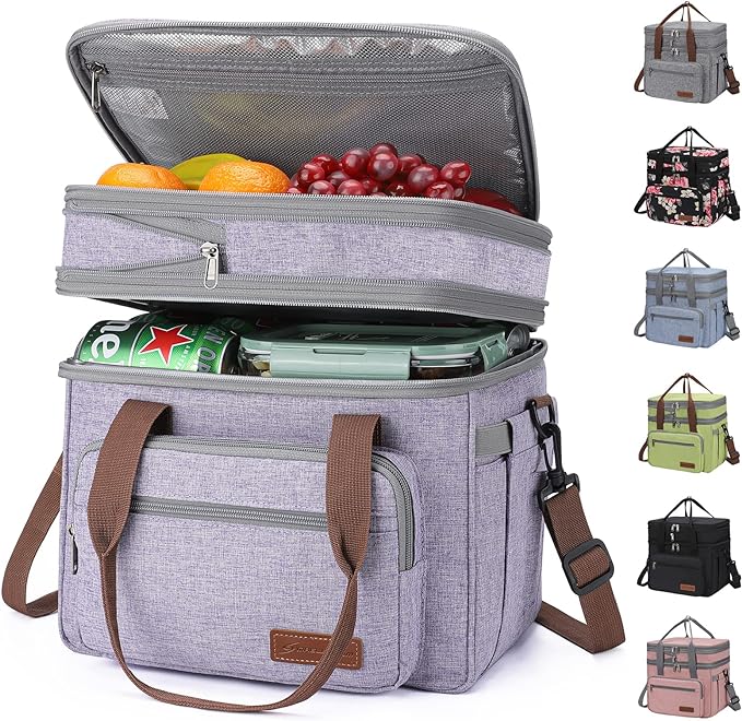 Maelstrom Lunch Bag Women,23L Insulated Lunch Box For Men Women,Expandable Double Deck Lunch Cooler Bag,Lightweight Leakproof Lunch Tote Bag With Side Tissue Pocket,Purple