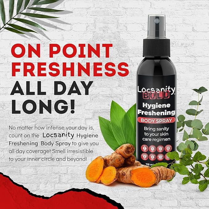 Locsanity BOLD Body Spray for Men - Freshening Deodorant for Groin, Balls, Armpits - Soothing, Cooling, Deodorizing Spray - Natural Personal Hygiene, Skincare Regimen