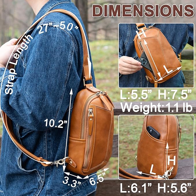 Genuine Leather Sling Bag for Men and Women Crossbody Shoulder Bag Sling Backpack Chest Purse Carry on Daypack