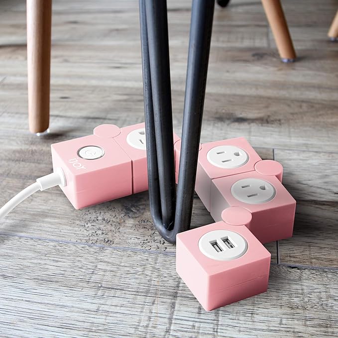 iJoy Flexible Power Strip - 3 AC Outlets and 2 USB Charging Ports with Pink Extension Cord, Power Strips with Surge Protection, Decorative Surge Protector Outlet Extender for Home, Office, and More