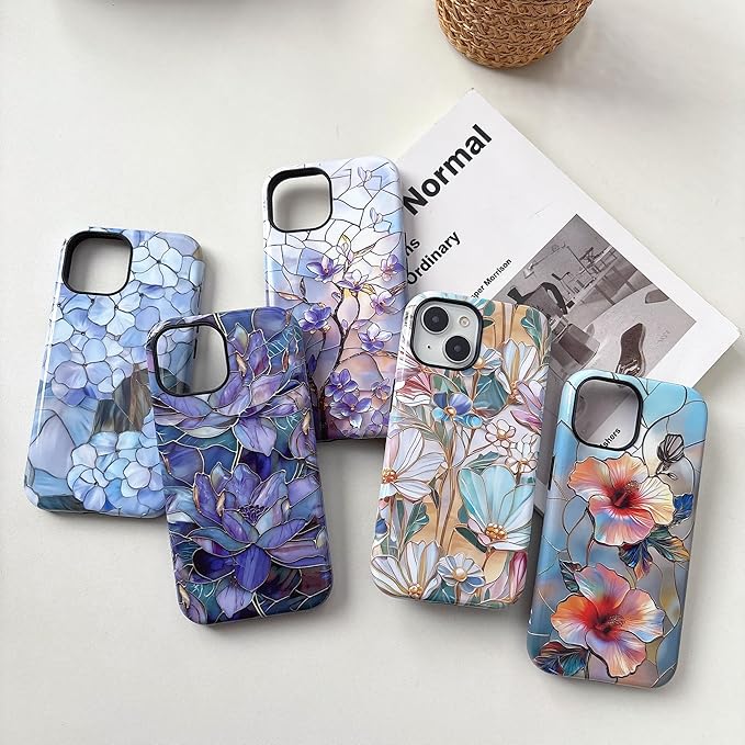 QLTYPRI Flower Case for iPhone 13/14, Aesthetic Cute Floral Phone Case for Girls Women, Protective Hybrid 2-Layer Hard Shell Silicone Cover Durable Shockproof Phone Cover - Vibrant Hibiscus