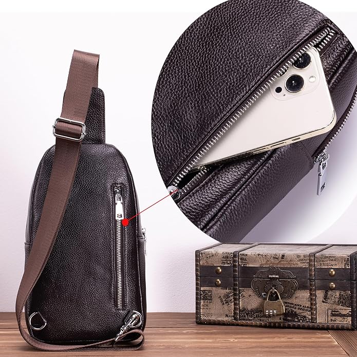 KPYWZER Vintage Leather Sling Bag Backpack for Men Crossbody Shoulder Chest DayPack Backpacks