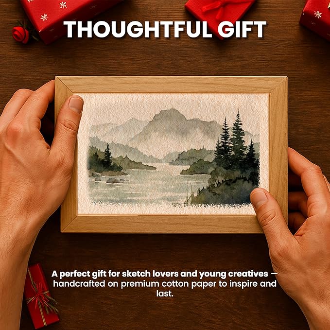 LEATHER VILLAGE Watercolor Paper - 6 X 4 inches, 50 Sheets - Mixed Media Watercolor Paper - 150 GSM Thick Deckle Edge Virgin Cotton Handmade Paper - Vintage Toned