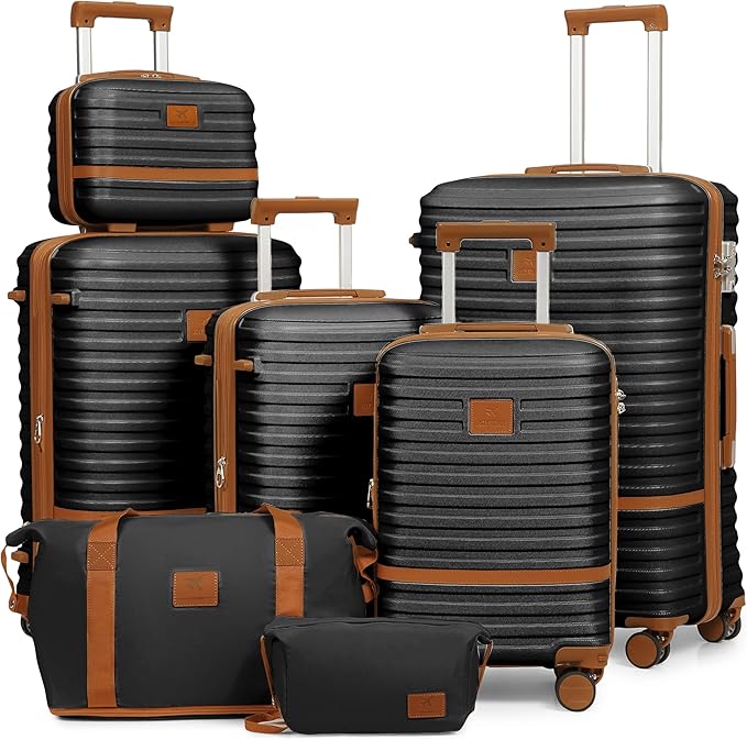 Joyway Luggage Set 7 Piece Suitcase Sets with Spinner Wheel,Hardside Expandable Travel Laggage with TSA Lock(18/20/24/28 Black)