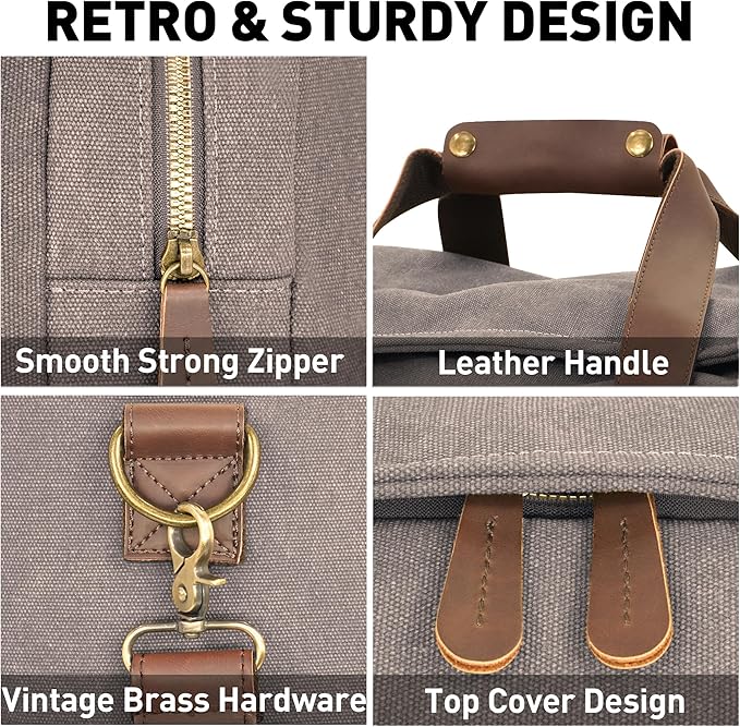 60L Travel Bags for Men, Nomad Canvas Duffle Bag Vintage Genuine Leather Travel Duffel Bag Multifunctional Weekender Overnight Backpack with Shoes Compartment (Grey, X Large-60L)