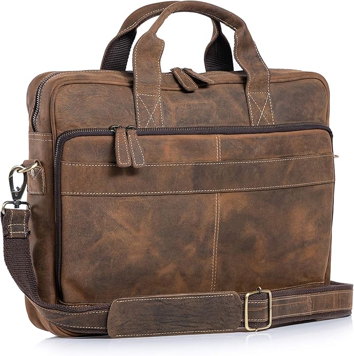 KomalC 16 Inch Leather briefcases Laptop Messenger Bags for Men and Women Best Office Satchel Bag