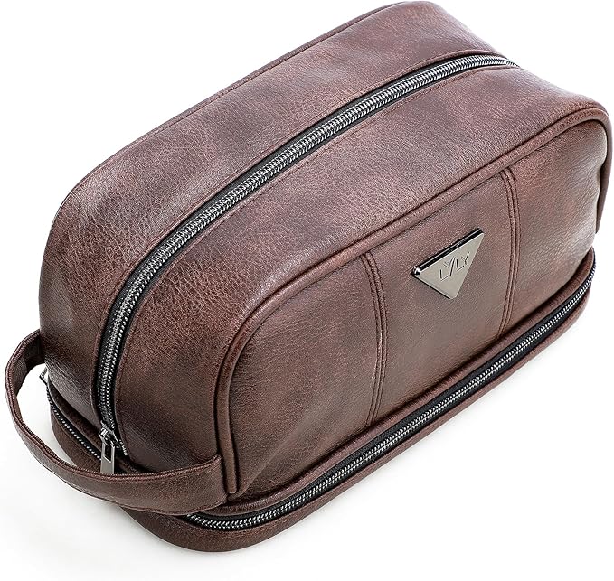 emissary Leather Men's Travel Toiletry Bag, Water Resistant Travel Bathroom Bag Men's Shaving Kit, Valentines Day Gifts for Men, Travel Kit Small Bags for Men, Shaving Bag for Travel Accessories