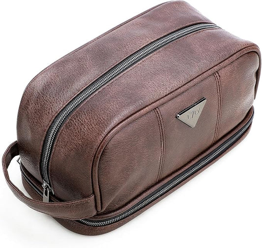 emissary Leather Men's Travel Toiletry Bag, Water Resistant Travel Bathroom Bag Men's Shaving Kit, Valentines Day Gifts for Men, Travel Kit Small Bags for Men, Shaving Bag for Travel Accessories