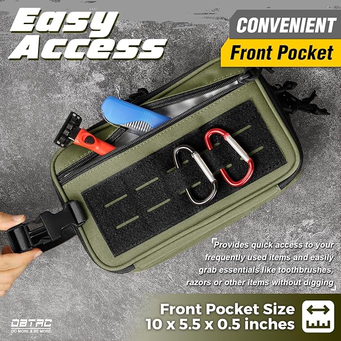 DBTAC Tactical Toiletry Bag w/Electronic Organizer Compartment | Dry/Wet Separate Hygiene Bag, Expanded Travel Dopp Kit Shaving Kit Travel shower Bag for Men (OD Green)