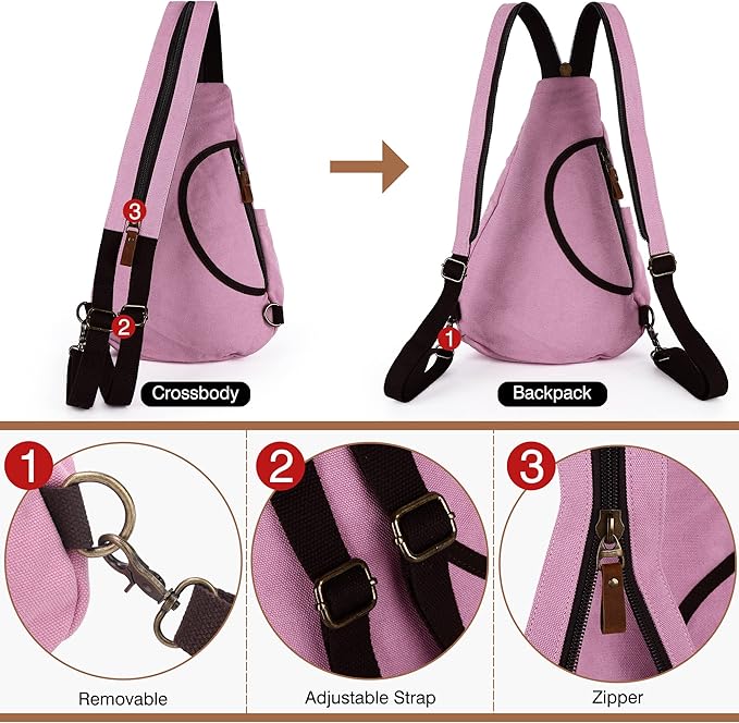 HuxFam Canvas Sing Bag for Women Crossbody Bags Backpack Purse Rucksack Small Casual Daypack