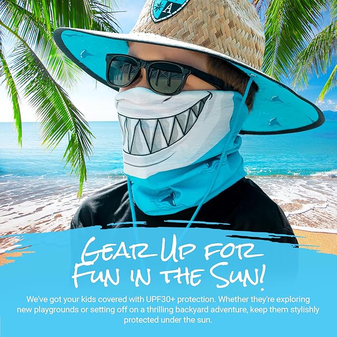 S A Company Kids' Face Shields UPF 30+, Breathable Multipurpose Neck Gaiters for Boys and Girls (Pack of 5)