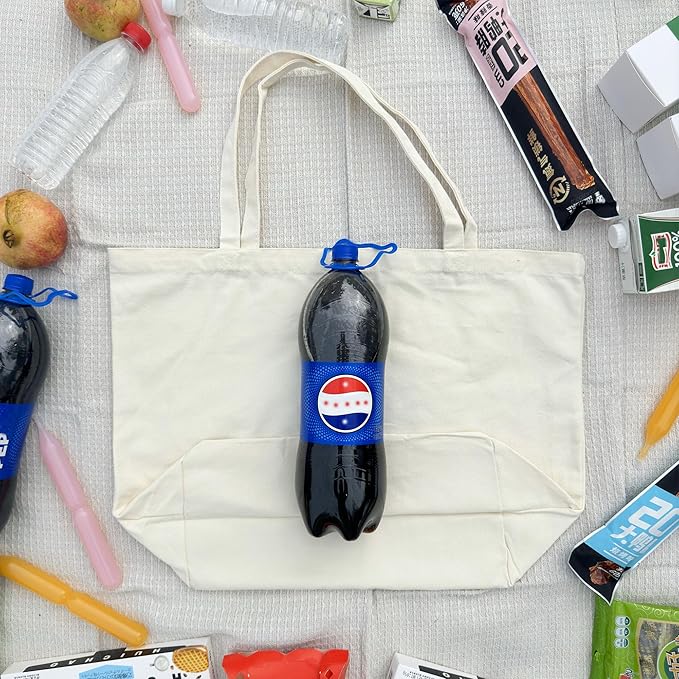 Koolmox Tote Bag Bulk with Zipper, 6-Pack 22x16x7.8'' Beige Tote Bag, 12Oz Durable Grocery Tote with Reinforced Handles and Wide Bottom for Grocery Shopping Bags Washable and Reusable Carry All Bags