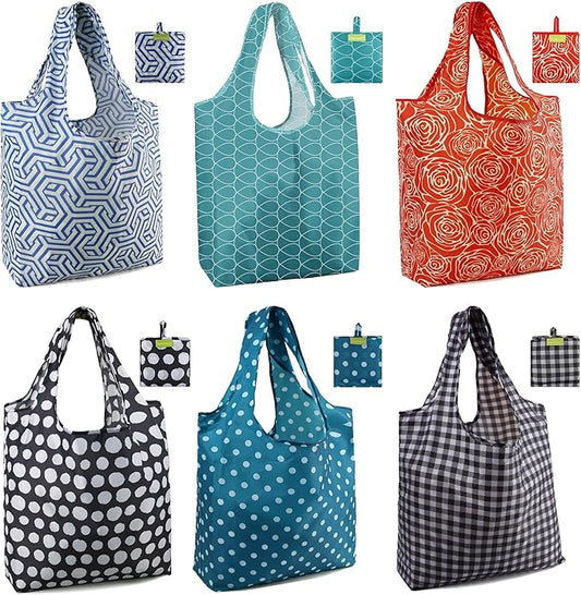 BeeGreen Reusable Grocery Bags Foldable Reusable Gift Bags Shopping Bag With Handles Polyester Grocery Tote Bulk Travel Tote Bag For Women Cloth Shopping Basket Washable Holiday Travel