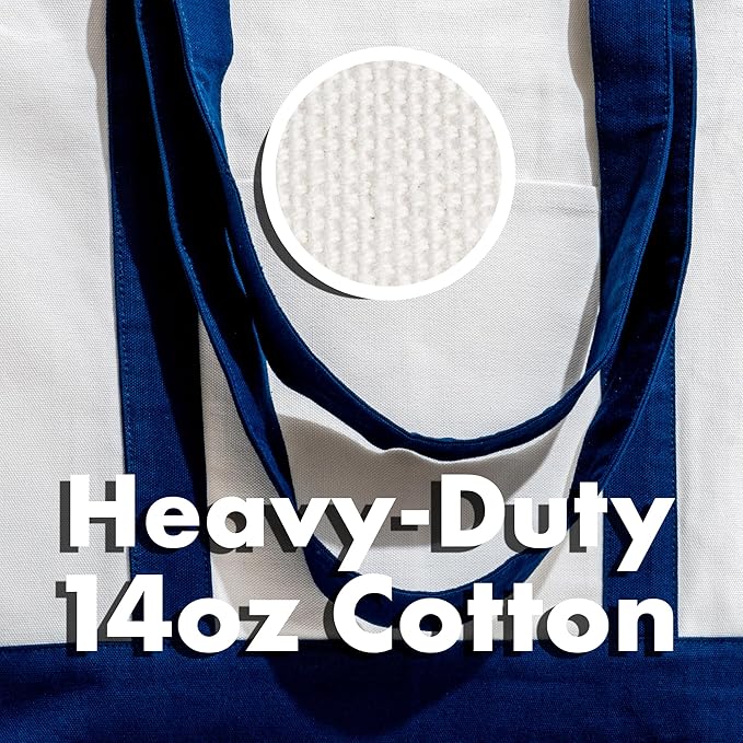 Carrywell |Not Made in China| 6 Pack Cotton Tote Bags, Reusable Grocery Shopping Bag with Zipper Closure and Front Pocket, Heavy Duty Organic Cloth w/Handles