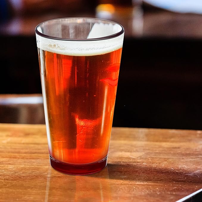 Libbey Pint Glass 16 oz. Set of 10, Bulk Pack - Beer Glasses, Heavy Duty Drinkware - Red