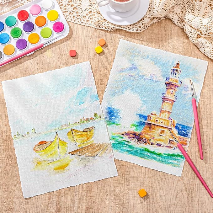 50 Sheets Watercolor Paper 8.5 x 11inch, 160 GSM Deckled Edge Paper Rough/Textured Handmade Paper for Wedding Invitations, Cards, Crafts