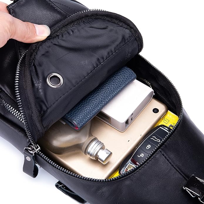 LUKZIJAES Genuine Leather Sling Bag for Men