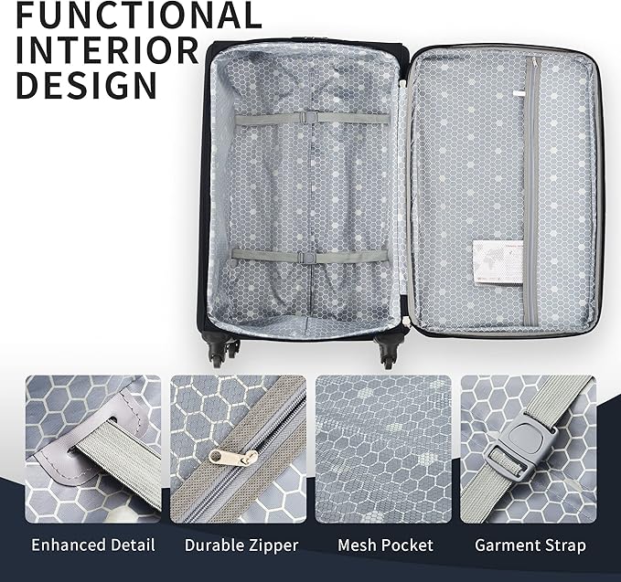 Merax Softside Luggage Set Softshell Lightweight 3 Piece Spinner Suitcase 22" 26" 30" Black