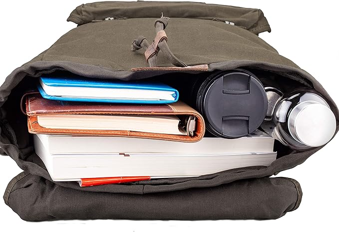 Waterproof Waxed Canvas Backpack for Men Travel Rucksack Leather Trimming (Green) One_Size