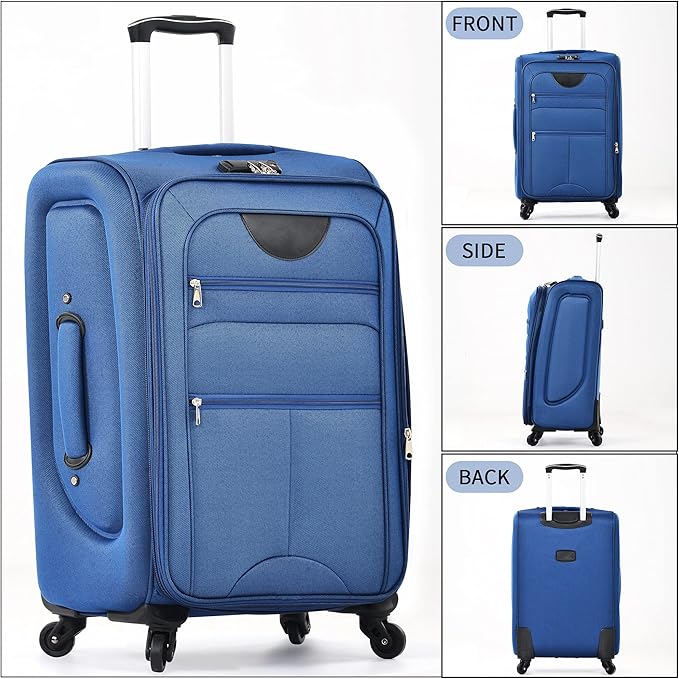 Merax Softside Luggage Set Softshell Lightweight 3 Piece Spinner Suitcase with Duffel Bag Expandable Upright Travel Luggage 22" 26" 30",Navy Blue
