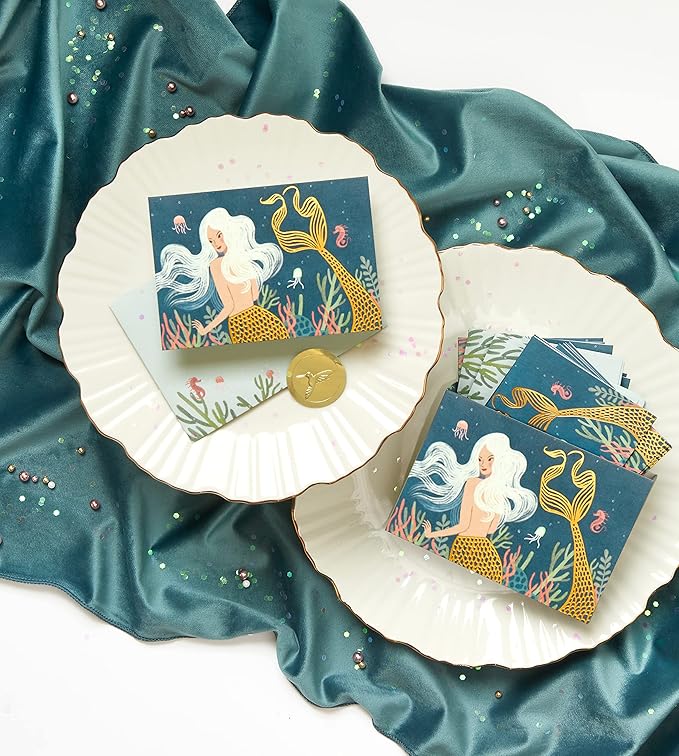 Papyrus Blank Cards with Envelopes, Mermaid (14-Count)
