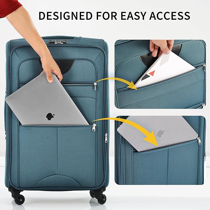 Merax Softside Luggage Set Softshell Lightweight 3 Piece Spinner Suitcase 22" 26" 30" New Green