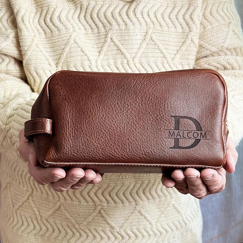 100% Genuine Leather Personalized Toiletry Bag for Men • Mens Toiletry Travel Bag • Travel Essentials for Men • Vacation Essentials Bathroom Travel Organizer • Groomsmen Gifts Shaving Bag for Men