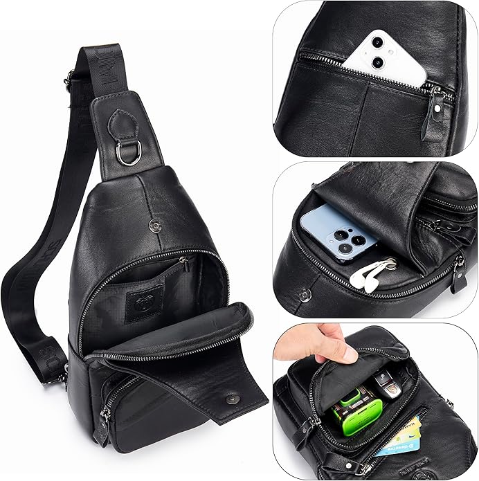 LUKZIJAES Genuine Leather Sling Bag for Men