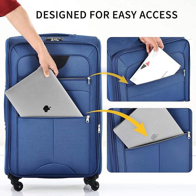 Merax Softside Luggage Set Softshell Lightweight 3 Piece Spinner Suitcase 22" 26" 30" Blue